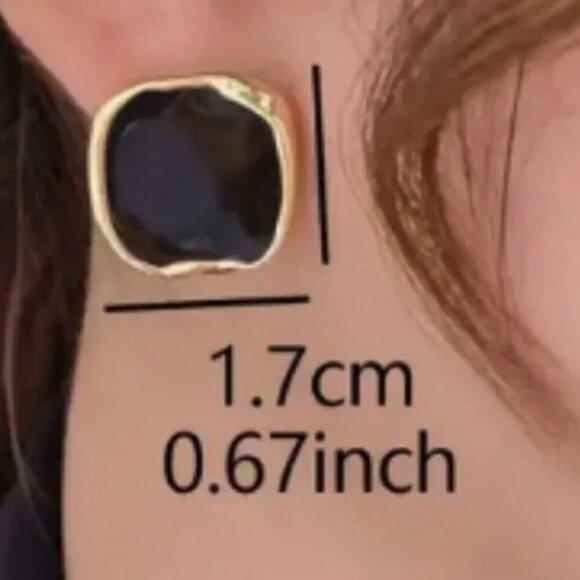 Women's Black Versatile Geometric Square Earrings with Gold Outline - Picture 4 of 8